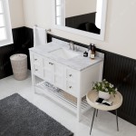 Winterfell 48" Single Bath Vanity in White with White Marble Top and Square Sink with Polished Chrome Faucet and Matching Mir