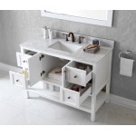 Winterfell 48" Single Bath Vanity in White with White Marble Top and Square Sink with Polished Chrome Faucet and Matching Mir
