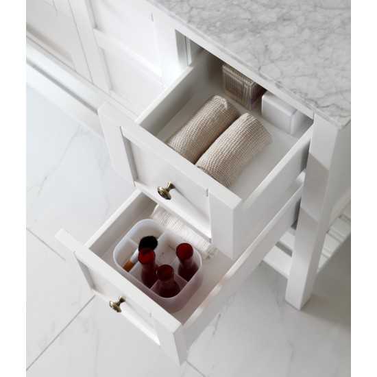 Winterfell 48" Single Bath Vanity in White with White Marble Top and Square Sink with Polished Chrome Faucet and Matching Mir