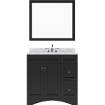 Elise 36" Single Bath Vanity in Espresso with White Marble Top and Round Sink and Matching Mirror