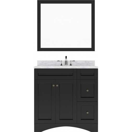 Elise 36" Single Bath Vanity in Espresso with White Marble Top and Round Sink and Matching Mirror