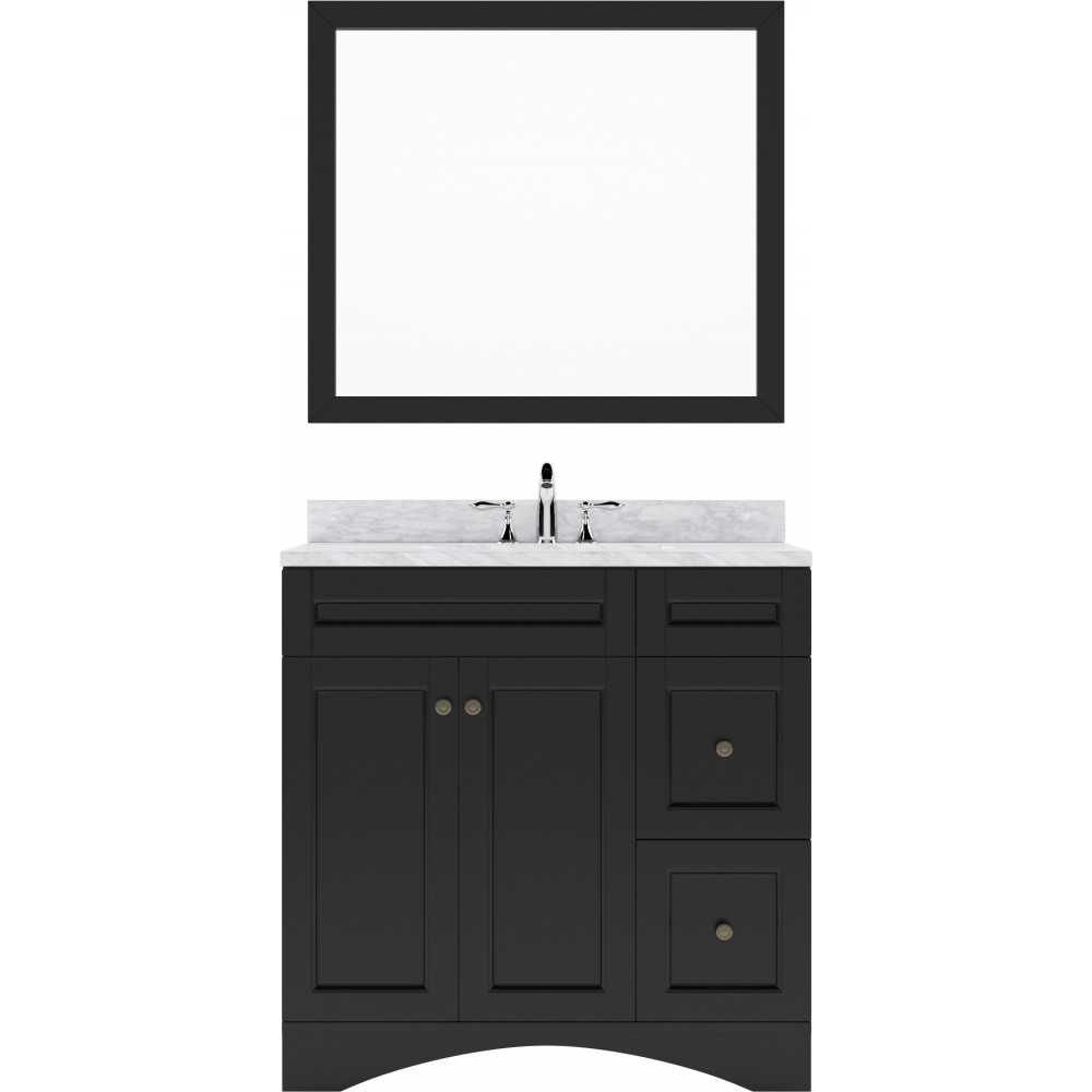 Elise 36" Single Bath Vanity in Espresso with White Marble Top and Round Sink and Matching Mirror