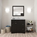 Elise 36" Single Bath Vanity in Espresso with White Marble Top and Round Sink and Matching Mirror