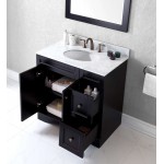 Elise 36" Single Bath Vanity in Espresso with White Marble Top and Round Sink and Matching Mirror