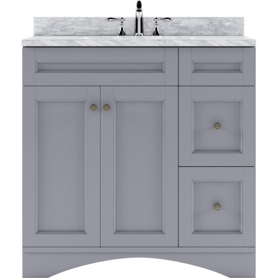 Elise 36" Single Bath Vanity in Gray with White Marble Top and Round Sink