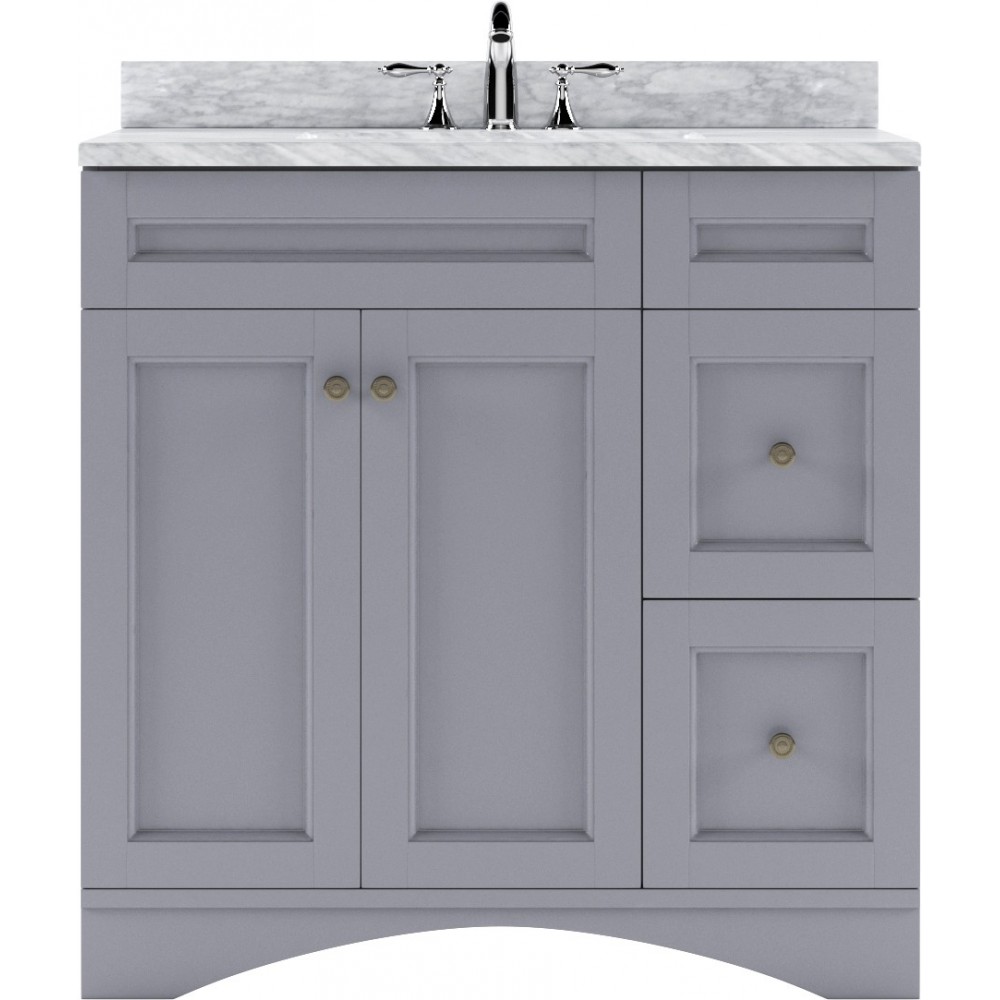 Elise 36" Single Bath Vanity in Gray with White Marble Top and Round Sink