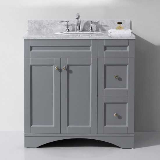 Elise 36" Single Bath Vanity in Gray with White Marble Top and Round Sink