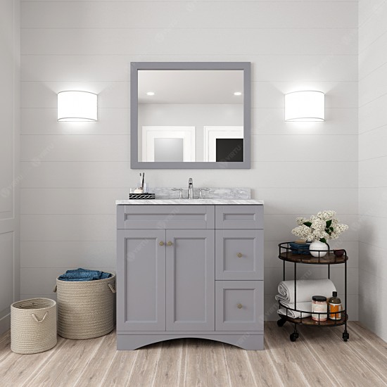 Elise 36" Single Bath Vanity in Gray with White Marble Top and Round Sink