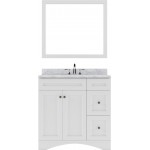 Elise 36" Single Bath Vanity in White with White Marble Top and Round Sink and Matching Mirror