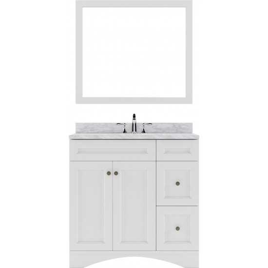 Elise 36" Single Bath Vanity in White with White Marble Top and Round Sink and Matching Mirror