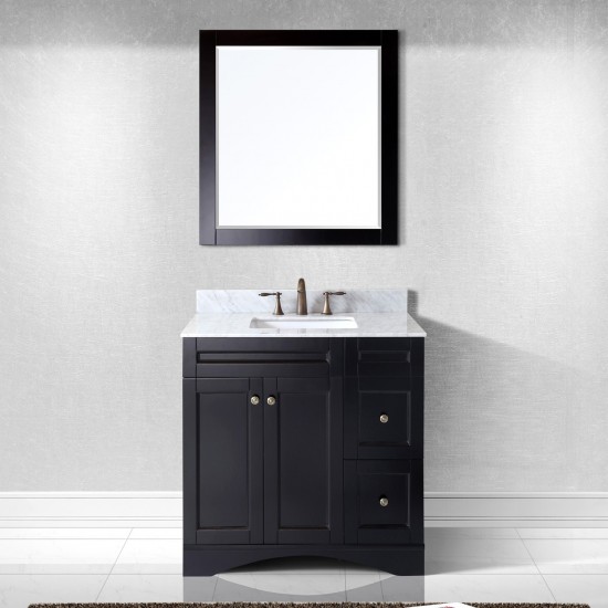 Elise 36" Single Bath Vanity in Espresso with White Marble Top and Square Sink and Matching Mirror