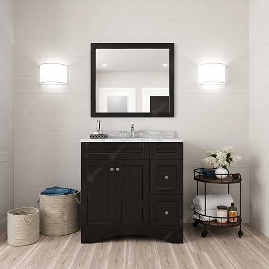 Elise 36" Single Bath Vanity in Espresso with White Marble Top and Square Sink and Matching Mirror