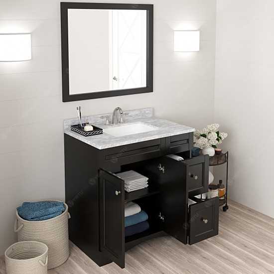 Elise 36" Single Bath Vanity in Espresso with White Marble Top and Square Sink and Matching Mirror