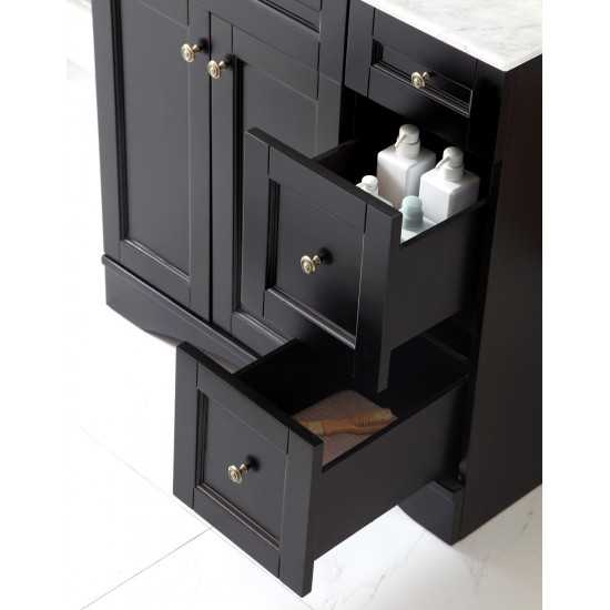 Elise 36" Single Bath Vanity in Espresso with White Marble Top and Square Sink and Matching Mirror