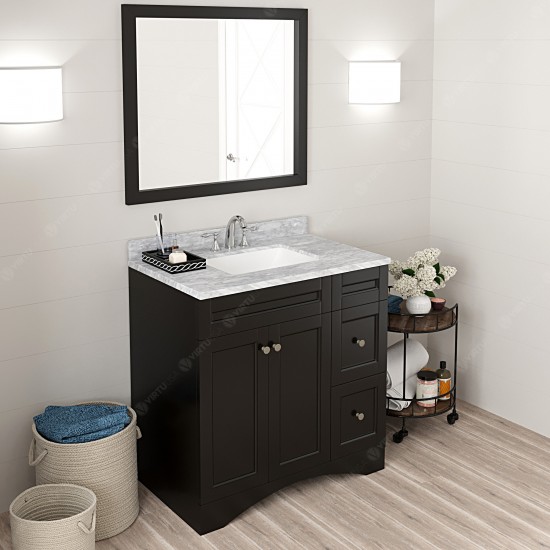 Elise 36" Single Bath Vanity in Espresso with White Marble Top and Square Sink with Brushed Nickel Faucet and Matching Mirror