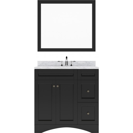 Elise 36" Single Bath Vanity in Espresso with White Marble Top and Square Sink with Polished Chrome Faucet and Matching Mirro