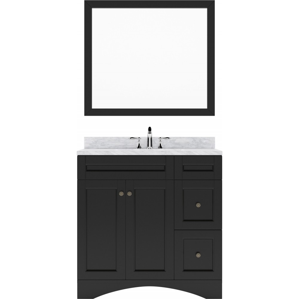 Elise 36" Single Bath Vanity in Espresso with White Marble Top and Square Sink with Polished Chrome Faucet and Matching Mirro