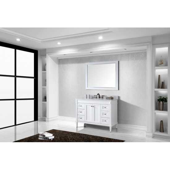 Tiffany 48" Single Bath Vanity in White with White Marble Top and Square Sink with Polished Chrome Faucet and Matching Mirror