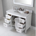 Tiffany 48" Single Bath Vanity in White with White Marble Top and Square Sink with Polished Chrome Faucet and Matching Mirror