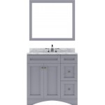 Elise 36" Single Bath Vanity in Gray with White Marble Top and Square Sink and Matching Mirror