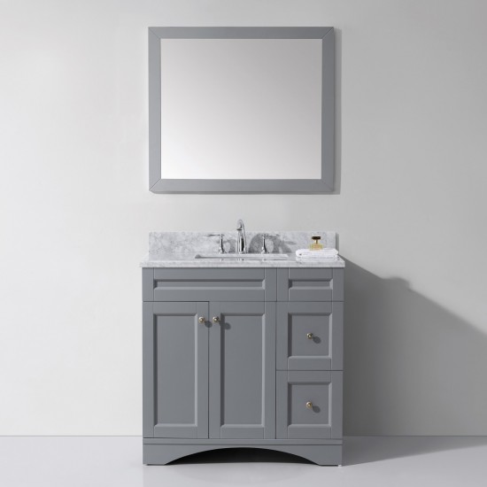 Elise 36" Single Bath Vanity in Gray with White Marble Top and Square Sink and Matching Mirror