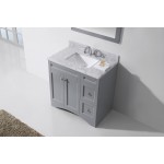 Elise 36" Single Bath Vanity in Gray with White Marble Top and Square Sink and Matching Mirror