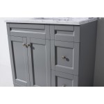 Elise 36" Single Bath Vanity in Gray with White Marble Top and Square Sink and Matching Mirror