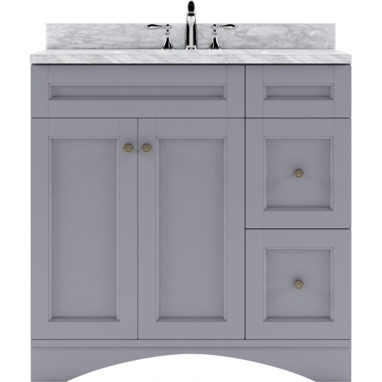 Elise 36" Single Bath Vanity in Gray with White Marble Top and Square Sink