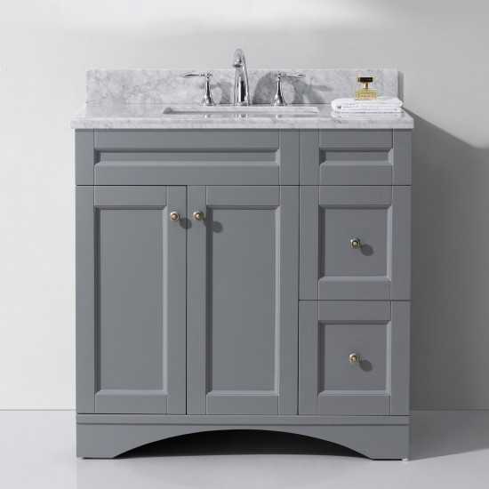 Elise 36" Single Bath Vanity in Gray with White Marble Top and Square Sink