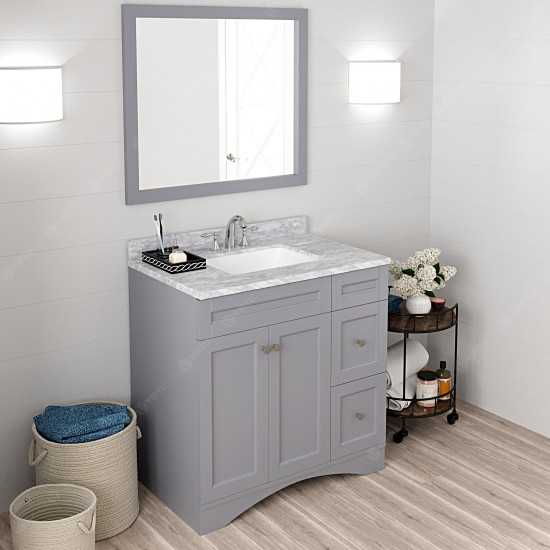 Elise 36" Single Bath Vanity in Gray with White Marble Top and Square Sink