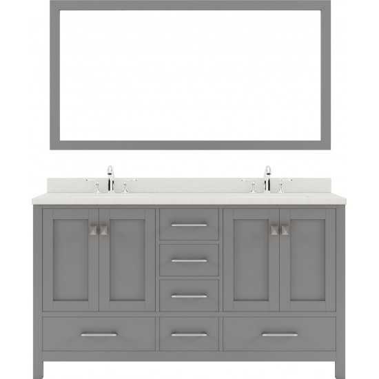Caroline Avenue 60" Double Bath Vanity in Cashmere Gray with White Quartz Top and Round Sinks and Matching Mirror