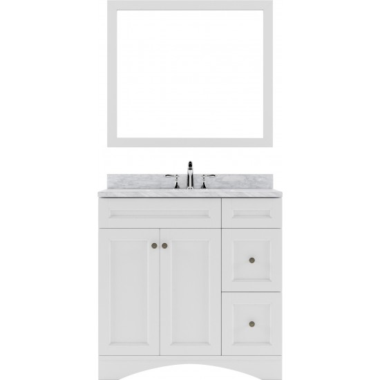 Elise 36" Single Bath Vanity in White with White Marble Top and Square Sink and Matching Mirror