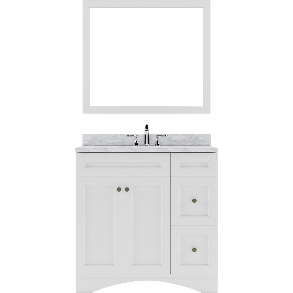 Elise 36" Single Bath Vanity in White with White Marble Top and Square Sink and Matching Mirror