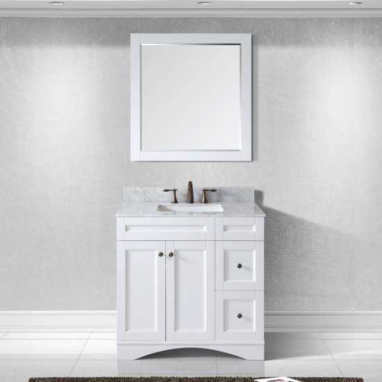 Elise 36" Single Bath Vanity in White with White Marble Top and Square Sink and Matching Mirror