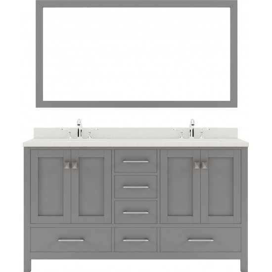 Caroline Avenue 60" Double Vanity in Cashmere Gray with White Quartz Top and Round Sinks with Brushed Nickel Faucets and Mirr