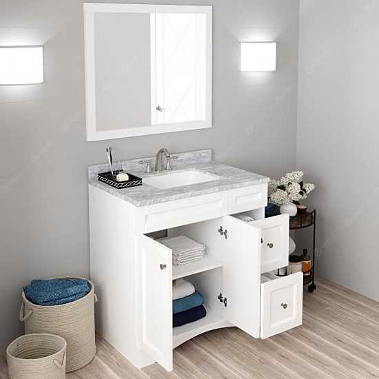 Elise 36" Single Bath Vanity in White with White Marble Top and Square Sink and Matching Mirror