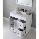 Elise 36" Single Bath Vanity in White with White Marble Top and Square Sink and Matching Mirror