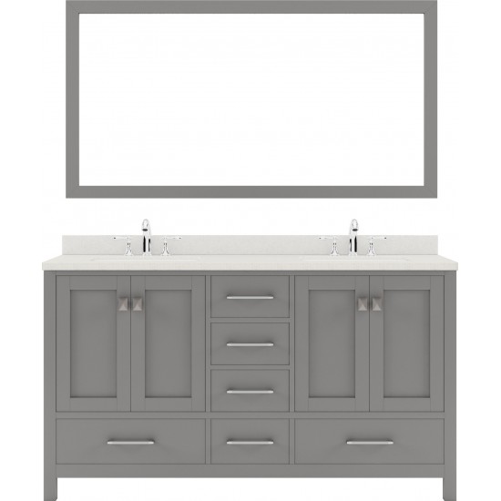 Caroline Avenue 60" Double Vanity in Cashmere Gray with White Quartz Top and Round Sinks with Polished Chrome Faucets and Mir