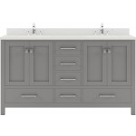 Caroline Avenue 60" Double Bath Vanity in Cashmere Gray with White Quartz Top and Round Sinks