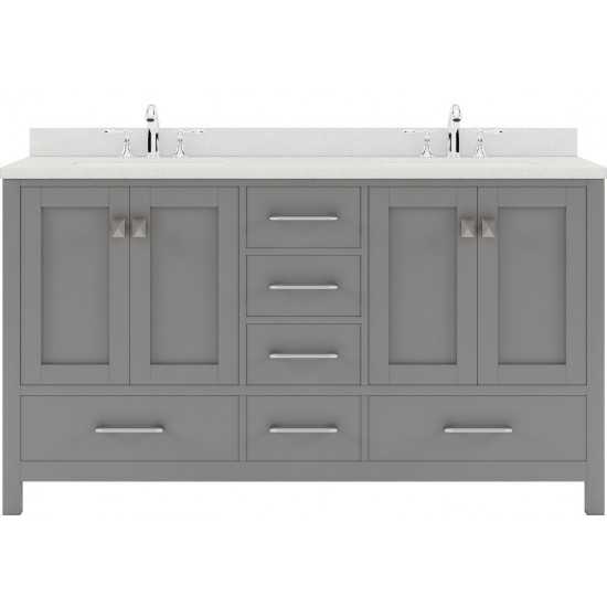 Caroline Avenue 60" Double Bath Vanity in Cashmere Gray with White Quartz Top and Round Sinks