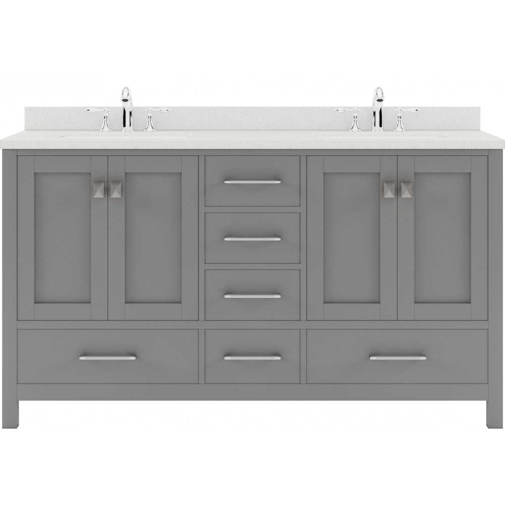 Caroline Avenue 60" Double Bath Vanity in Cashmere Gray with White Quartz Top and Round Sinks