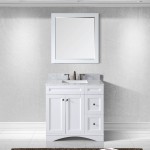 Elise 36" Single Bath Vanity in White with White Marble Top and Square Sink with Polished Chrome Faucet and Matching Mirror