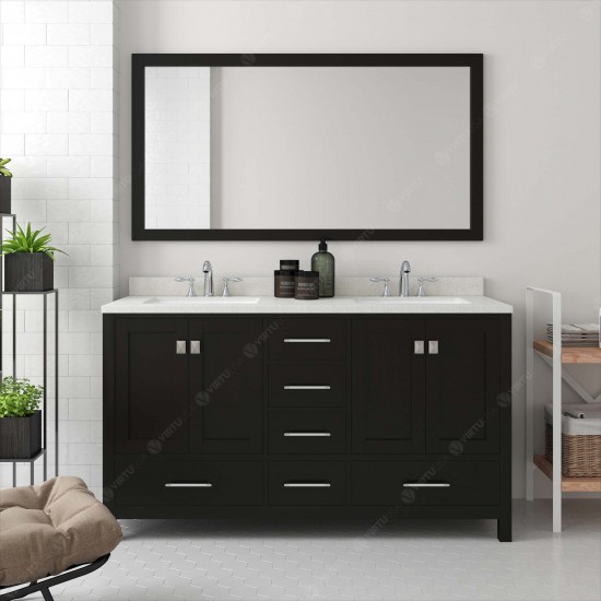 Caroline Avenue 60" Double Bath Vanity in Espresso with White Quartz Top and Round Sinks and Matching Mirror