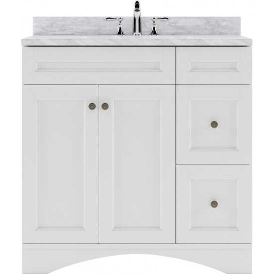 Elise 36" Single Bath Vanity in White with White Marble Top and Square Sink