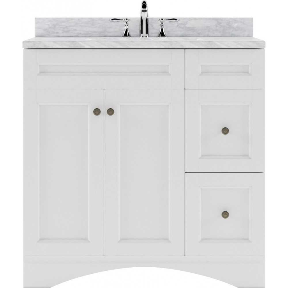 Elise 36" Single Bath Vanity in White with White Marble Top and Square Sink