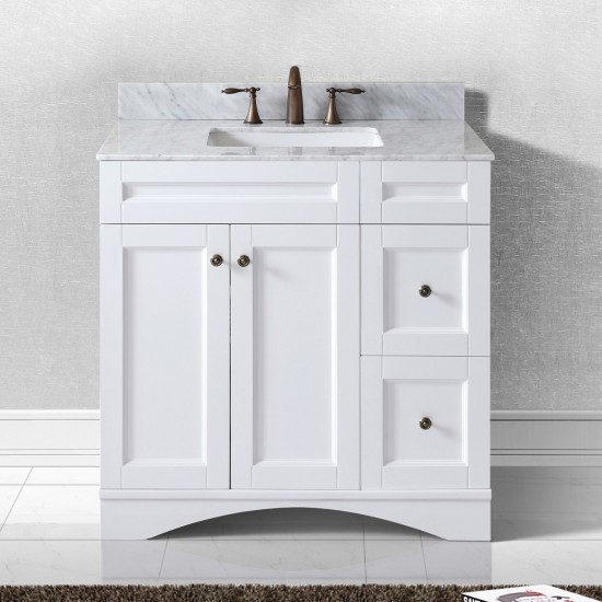 Elise 36" Single Bath Vanity in White with White Marble Top and Square Sink