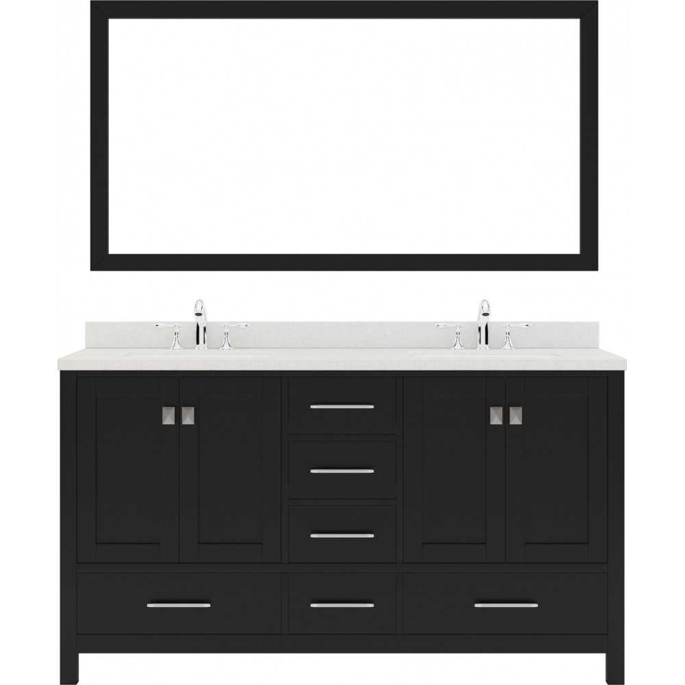 Caroline Avenue 60" Double Bath Vanity in Espresso with White Quartz Top and Round Sinks with Brushed Nickel Faucets and Mirr