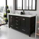 Caroline Avenue 60" Double Bath Vanity in Espresso with White Quartz Top and Round Sinks with Brushed Nickel Faucets and Mirr