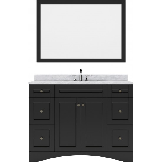 Elise 48" Single Bath Vanity in Espresso with White Marble Top and Round Sink and Matching Mirror