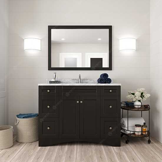 Elise 48" Single Bath Vanity in Espresso with White Marble Top and Round Sink and Matching Mirror